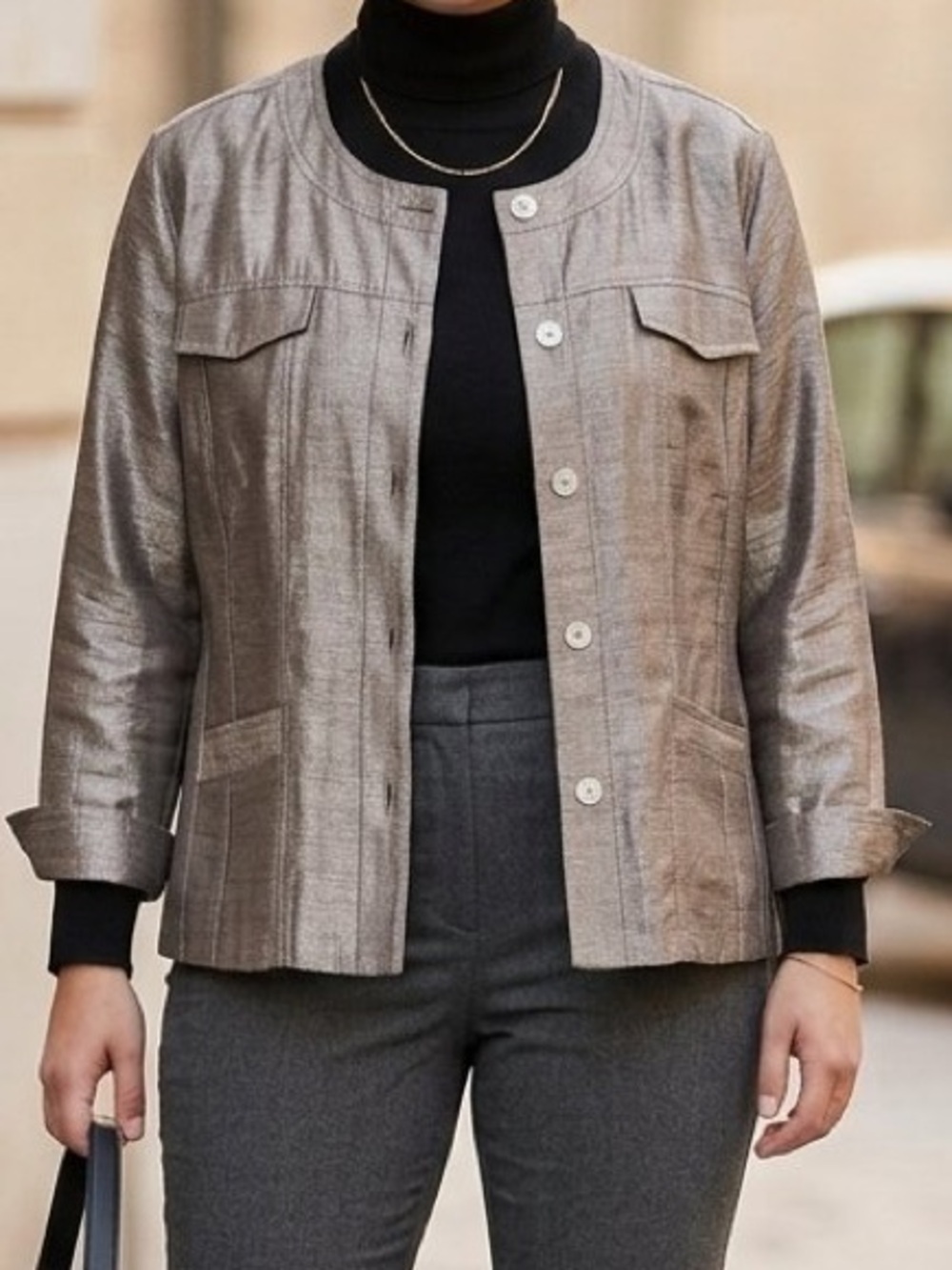 Ruby Rd. Champagne Metallic Shimmer Jacket - Size L (EUC)